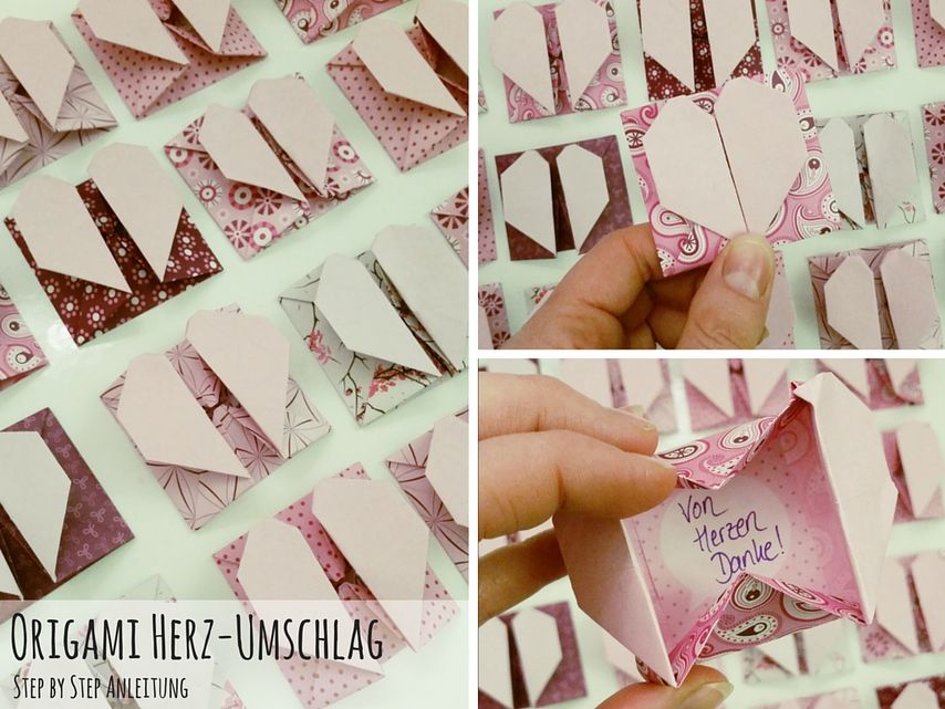 Origami Anleitung: Herz-Umschlag falten