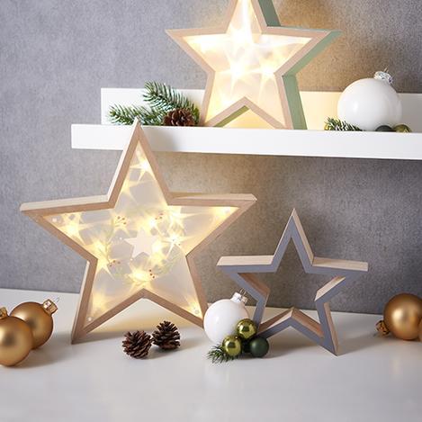 Glowing wooden stars VBS Hobby