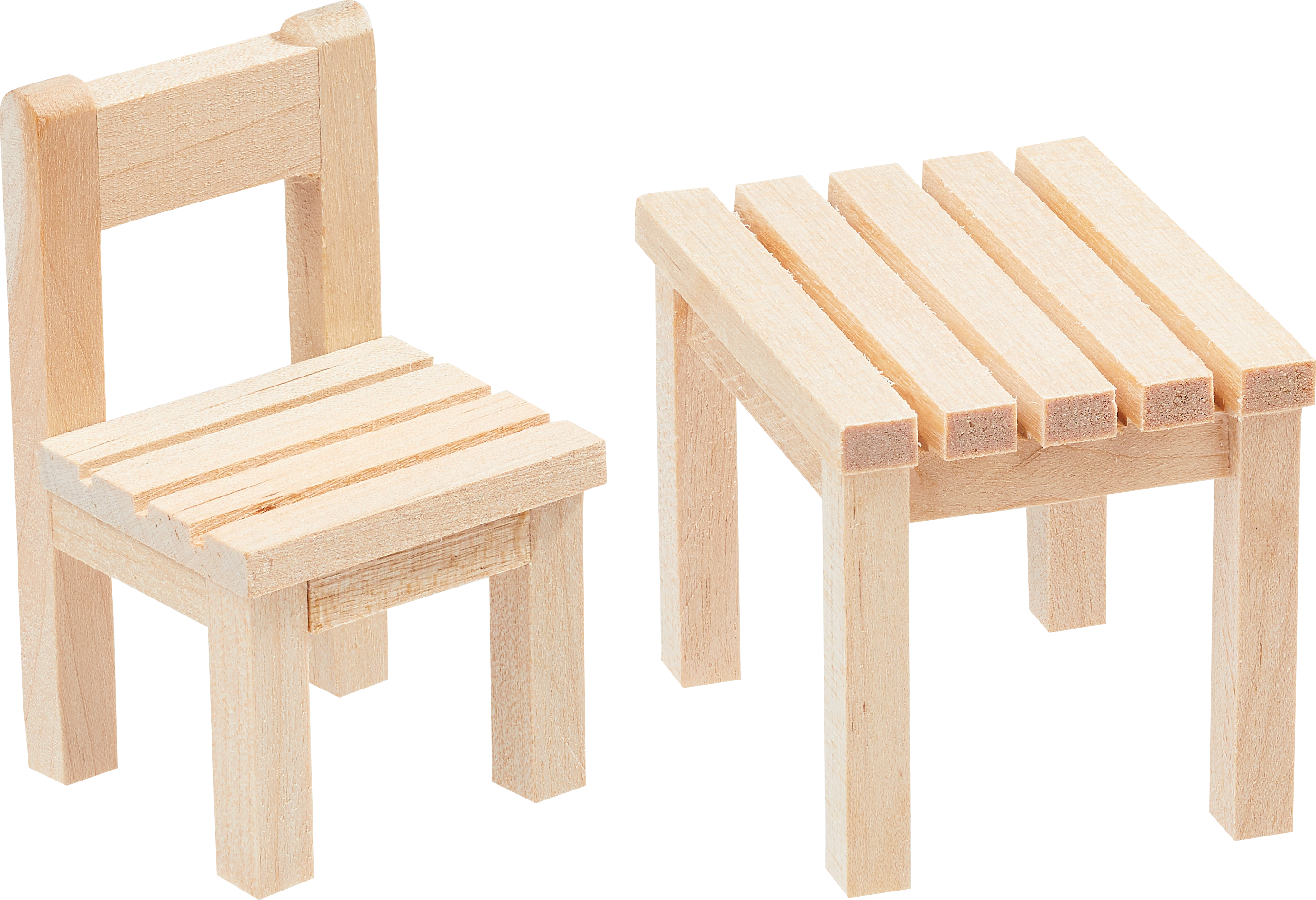 Hobbyfun Miniaturmöbel-Set ‚Tisch, Bank & Stuhl' (1:12, Holz, Rustikal, Beige) – Bastelspaß Für Wichtelwelten