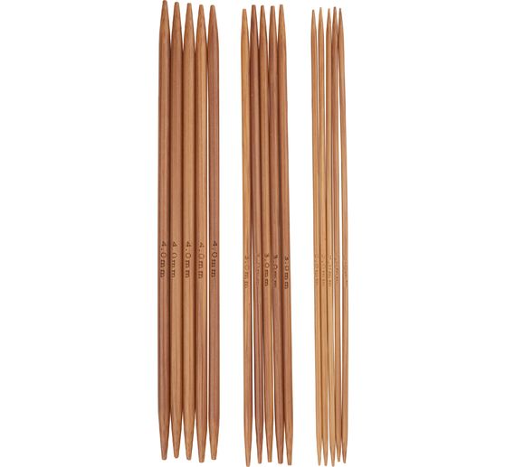 VBS Strumpfstricknadeln, 3er-Set, Bambus, 15 cm, Stärke 2, 3 und 4 mm
