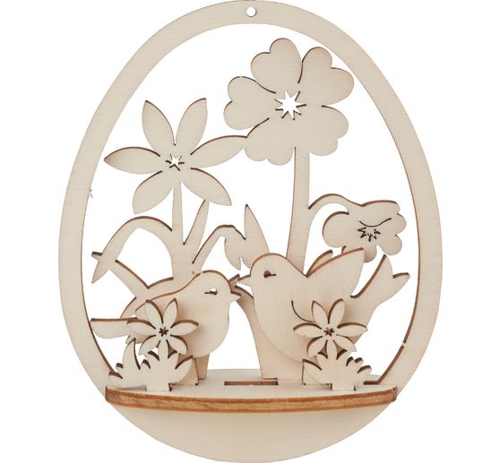 Wood building kit Decoration pendant Egg "Birds and Flowers"