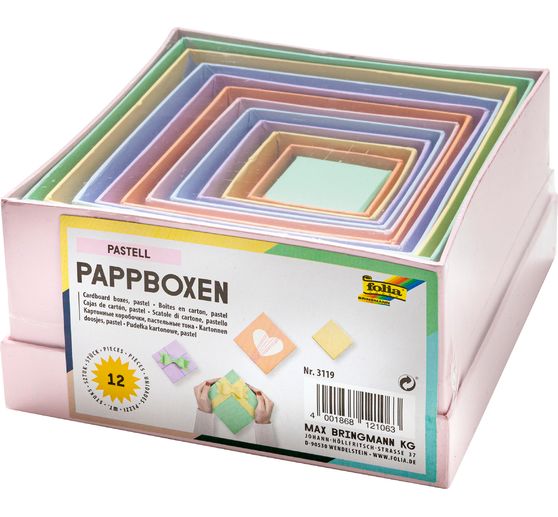 Pappschachteln "Quadrat", Pastellfarben, 12er-Set