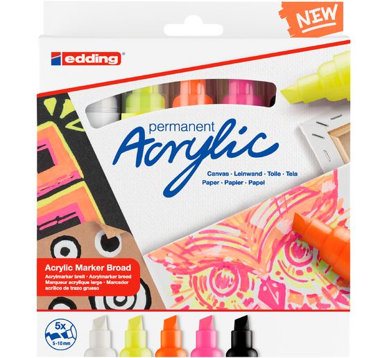 edding 5000 Acrylic "Acrylic marker - Neon", wide, set of 5