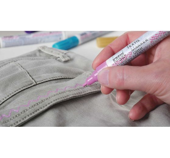 KREUL Textil Marker medium "Glitter", 5er-Set