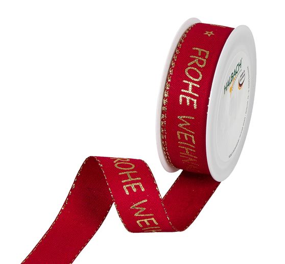 Printed ribbon "Frohe Weihnachten" with lurex edges