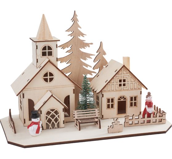 VBS Wooden building kit "Church Walk" incl. Micro-LED string lights