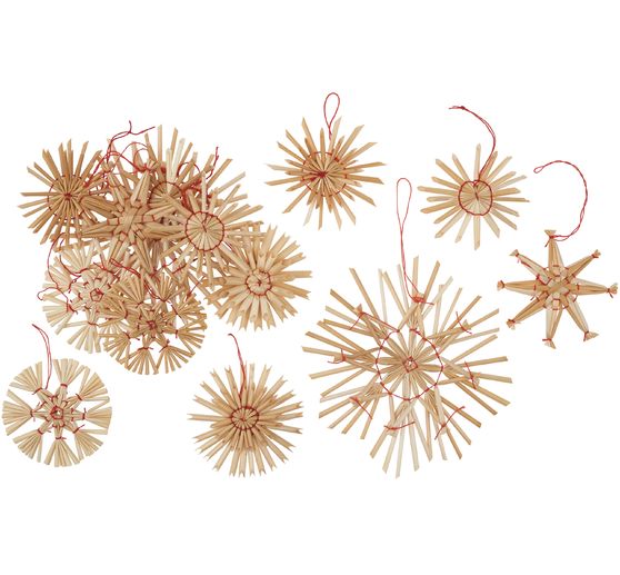 Straw stars "Assortment II", 6-12 cm, 14 pieces