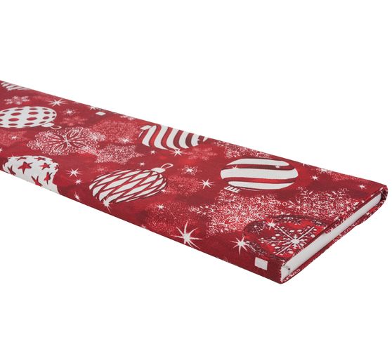 Motiv-Stoff Leinenoptik "Weihnachtskugeln-Rot"