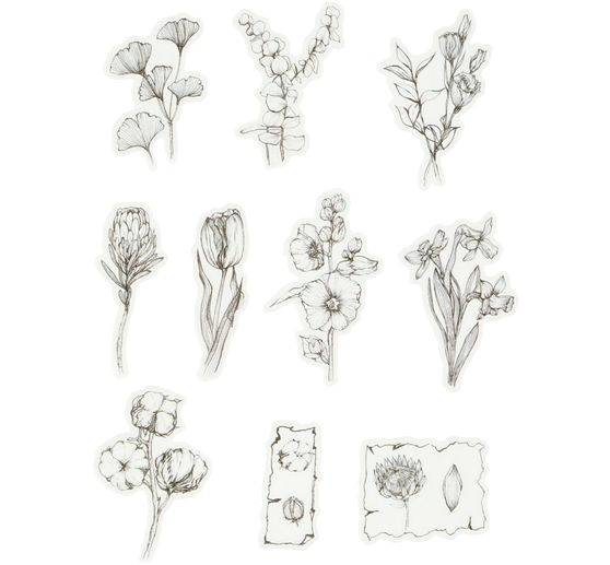 Washi Sticker "Flowers black/white"