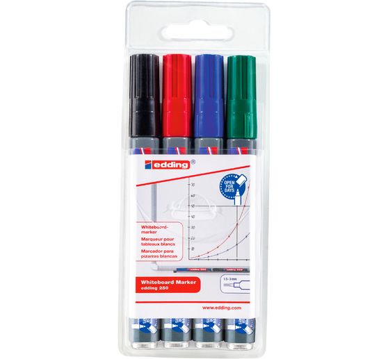 edding 250 Whiteboard Marker mit Aluminium-Schaft "Rundspitze", 4er-Set