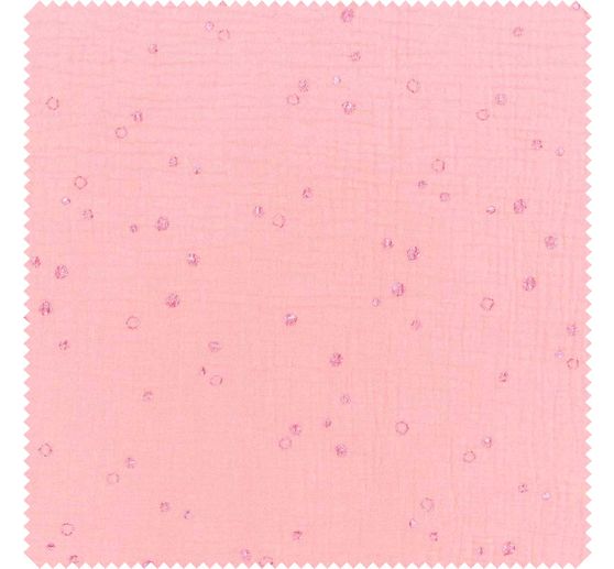 Crinkle muslin cotton fabric with metallic effect "Wild Dots-Salmon Pink"