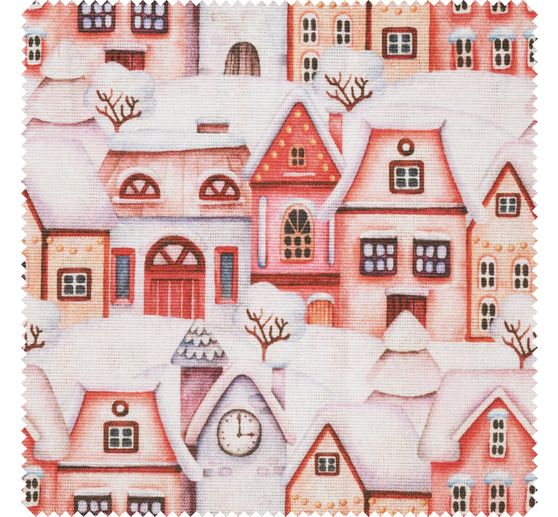 Motif fabric linen optics "Houses in the snow"