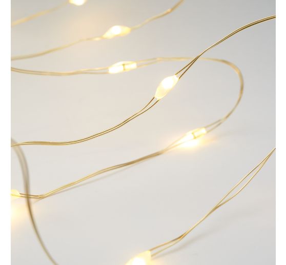 Micro LED light chain, with timer, gold colored wire, 10 LEDs