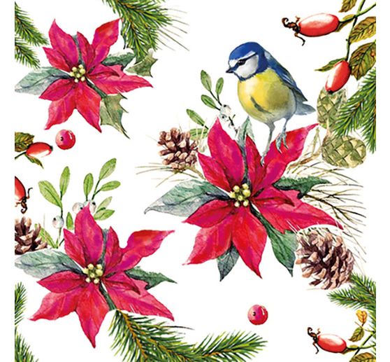 Napkin "Tit on poinsettia"