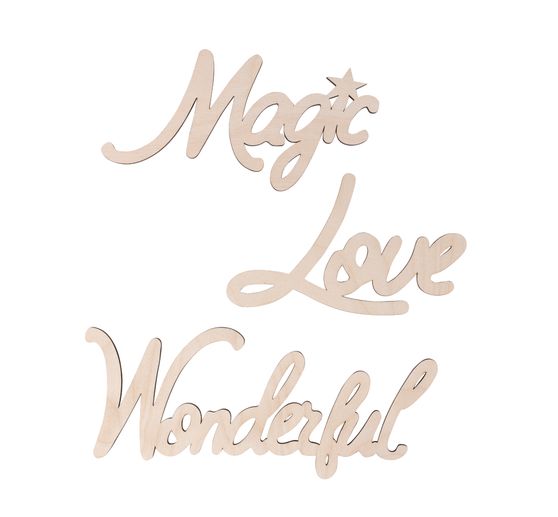 Wooden lettering "Magic-Love-Wonderful", set of 3