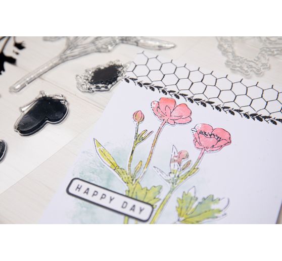 Sizzix Framelits Punching template and Clear Stamps "Painted Pencil Botanical"