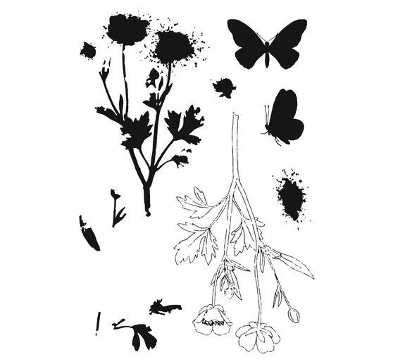 Sizzix Framelits Punching template and Clear Stamps "Painted Pencil Botanical"