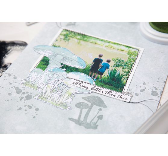 Sizzix Framelits Punching template and Clear Stamps "Painted Pencil Mushrooms"