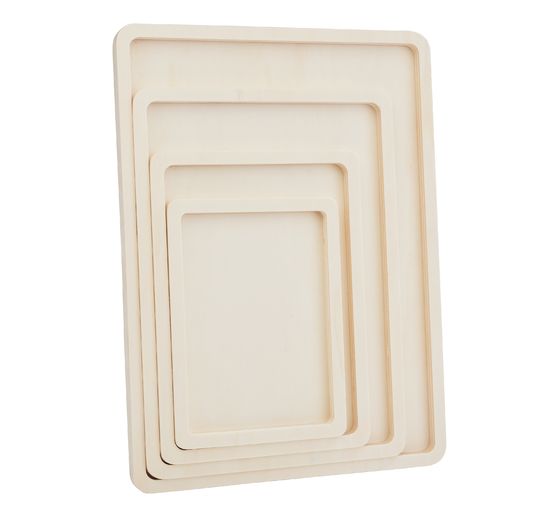 VBS Flat wooden trays, set of 4
