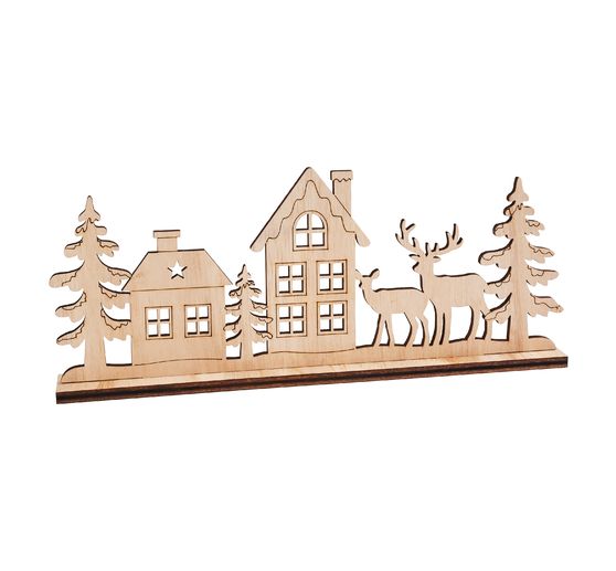 VBS Holz-Steckmotiv "Landschaft mit Rehen und Häusern"