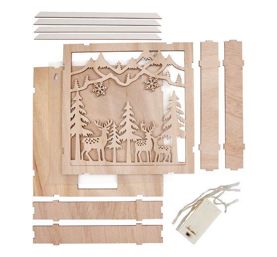 VBS Holzbausatz Motivrahmen "Rehe im Wald", inkl. LED