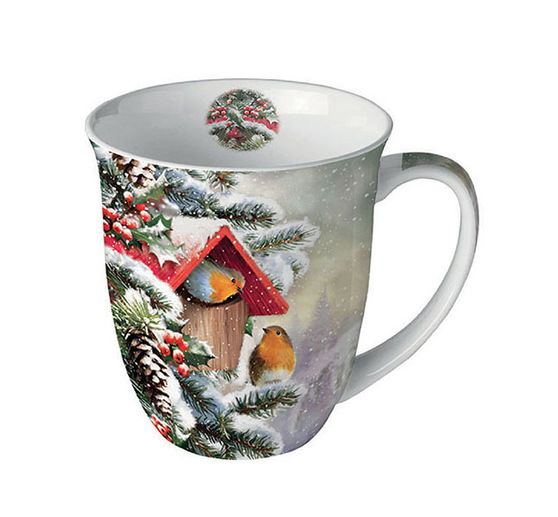 Serviette "Rotkehlchen Winterhaus"