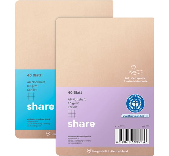 share Notizheft A6 kariert pastellblau-lavendel, 40 Blatt