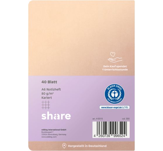 share Notizheft A6 kariert pastellblau-lavendel, 40 Blatt