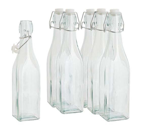 VBS Glass bottle with swing top "Square", 500 ml, 6 pieces