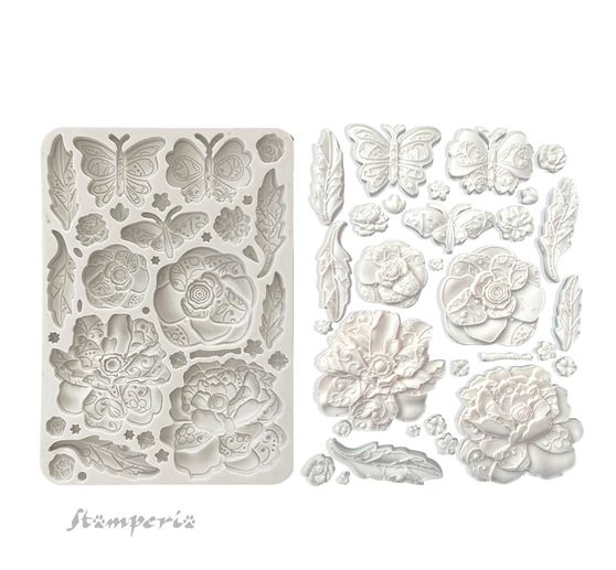 Silikon-Gießform "Old Lace - Butterfly & Flowers"