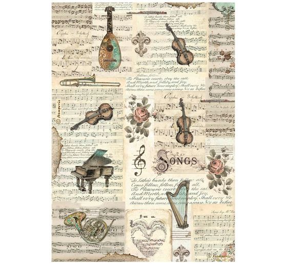 Motiv-Strohseide "Music - Instruments"