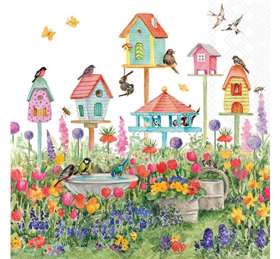 Serviette "Vogelhäuser im Garten"