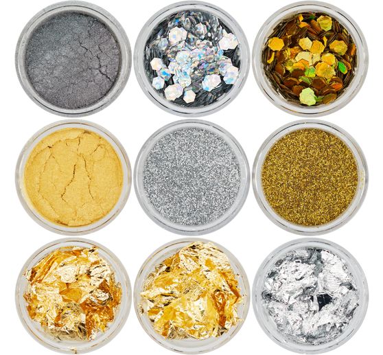 Gold Silber Partikelmix, 9 Tiegel