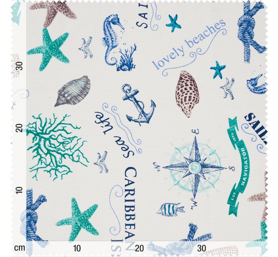 Motiv-Stoff Leinenoptik "Sealife"