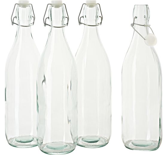 VBS Glass bottle with swing top "Round", 1 Litres, 4 pieces