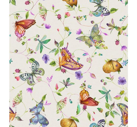 Decoration fabric linen optics "Butterflies and flowers"
