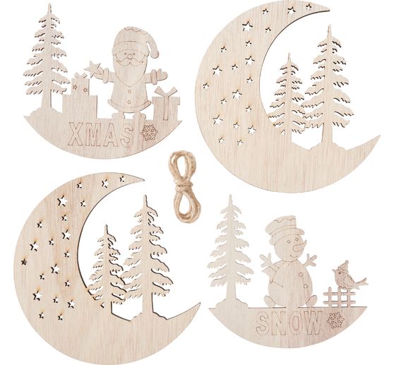 VBS Holz-Anhänger "Halbmond mit Santa und Snowy", 2er Set