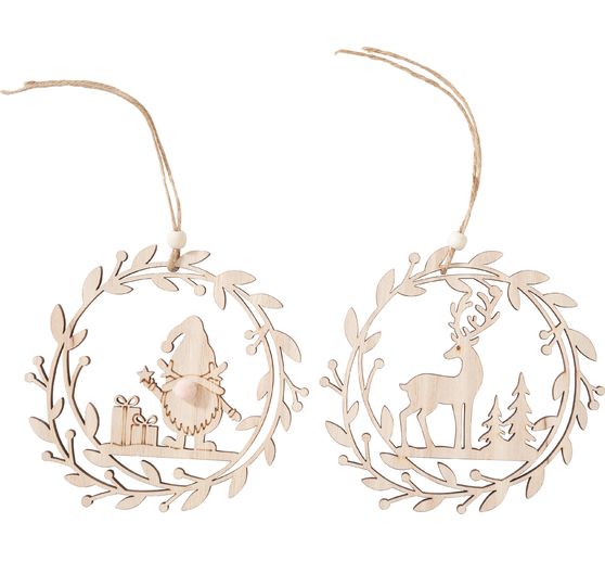 VBS Wooden decoration pendant "Gnome and reindeer", set of 2