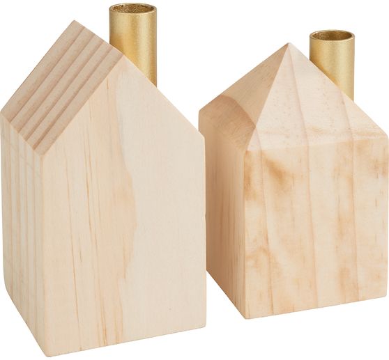 Holz-Häuser mit Halterung für Stabkerze
