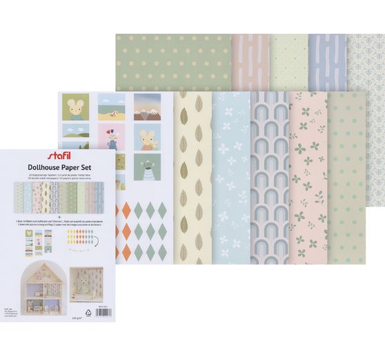Puppenhaus-Papierset, 10 Bogen DIN A4 + 1 Bogen mit Fahnen und Bildern