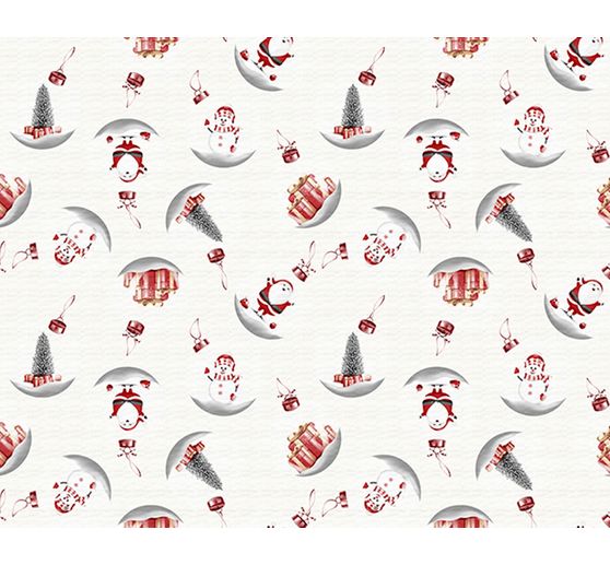 Motiv-Stoff Leinenoptik mit Golddruck "Snowman and Santa"