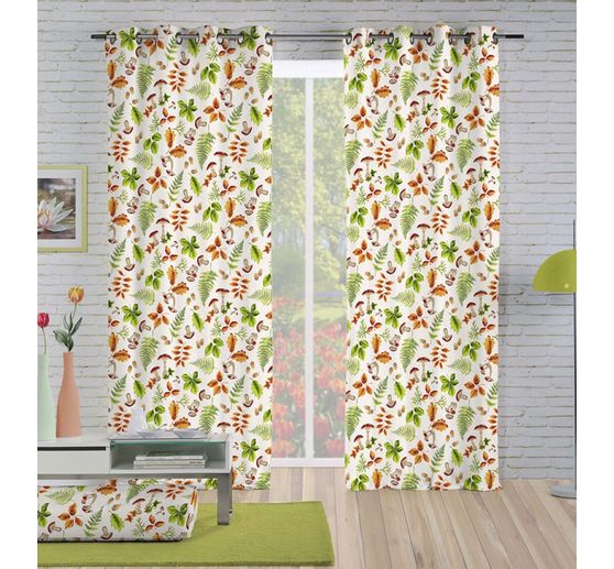 Motiv-Stoff Leinenoptik "Herbstblätter und Pilze"