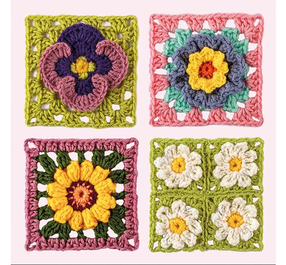Häkel-Karten Granny Square "Blumen"