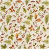 Motiv-Stoff Leinenoptik "Herbstblätter und Pilze"