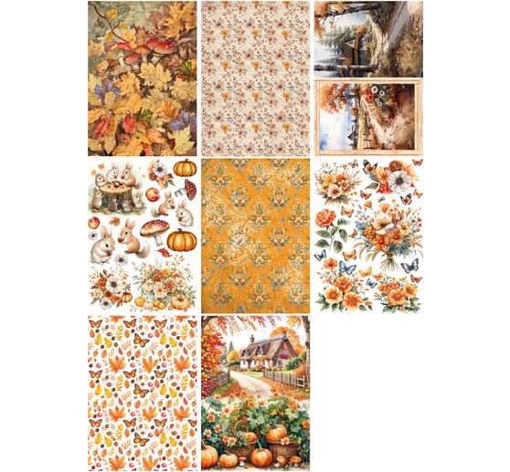 Motiv-Strohseiden Sortiment "Hallo Herbst", 8er-Set