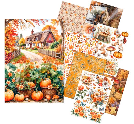 Motiv-Strohseiden Sortiment "Hallo Herbst", 8er-Set