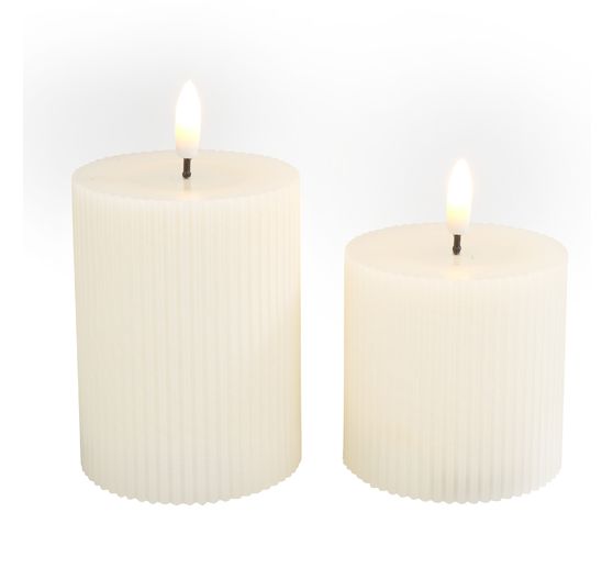 LED-Echtwachskerze "Gerillt", 2er Set, mit Timer 6/18 Std.
