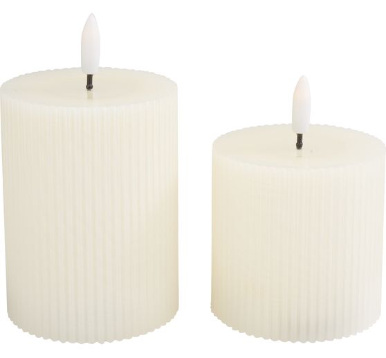 LED-Echtwachskerze "Gerillt", 2er Set, mit Timer 6/18 Std.
