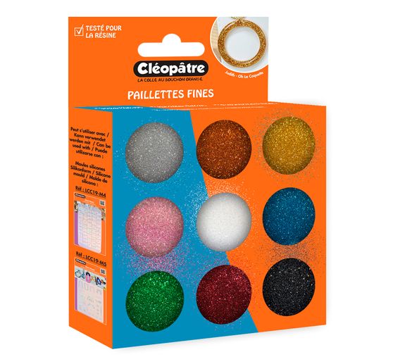 Glitzerpulver Farbset, 9 Tigel