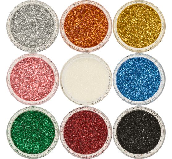 Glitzerpulver Farbset, 9 Tigel